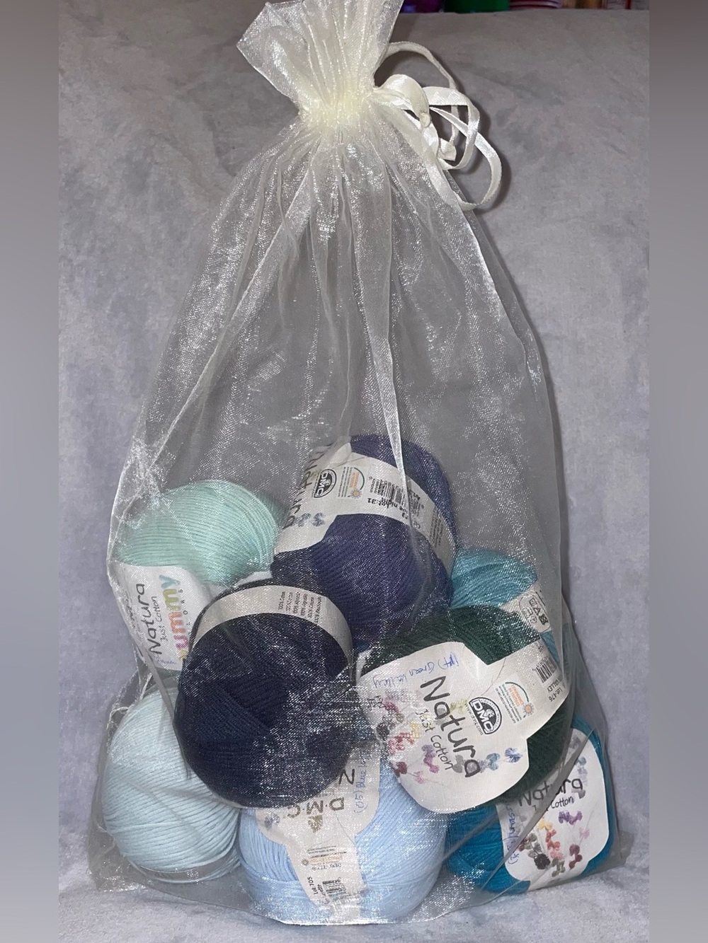DMC NWT Natura Just Cotton Yarn Lot of 9 Skiens Balls 50g 170yd Blue & Green Hue - Picture 2 of 7